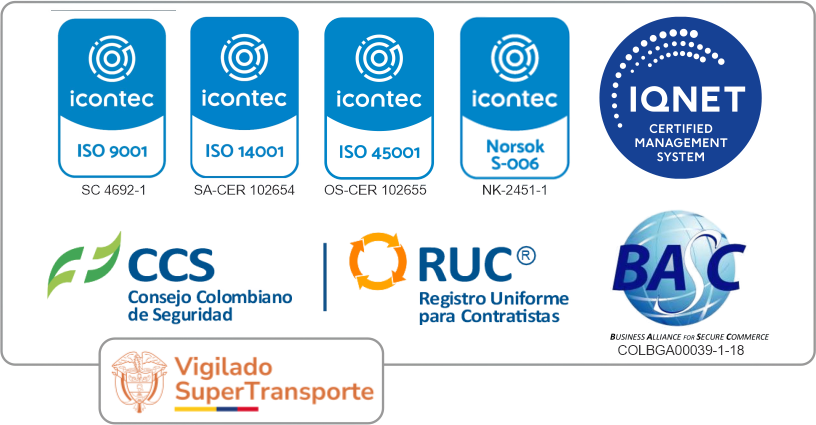 Certificaciones ISO, IQNET, CCS, RUC, BASC y Vigilado SuperTransporte
